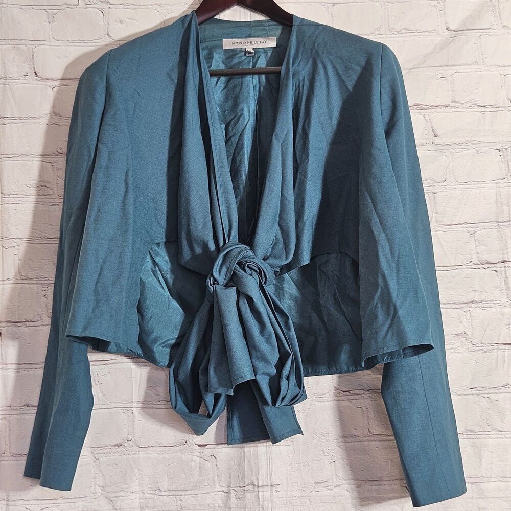 Morgane Le Fay New York Vintage Wool Blend Tie Front Cropped Blazer Jacket M